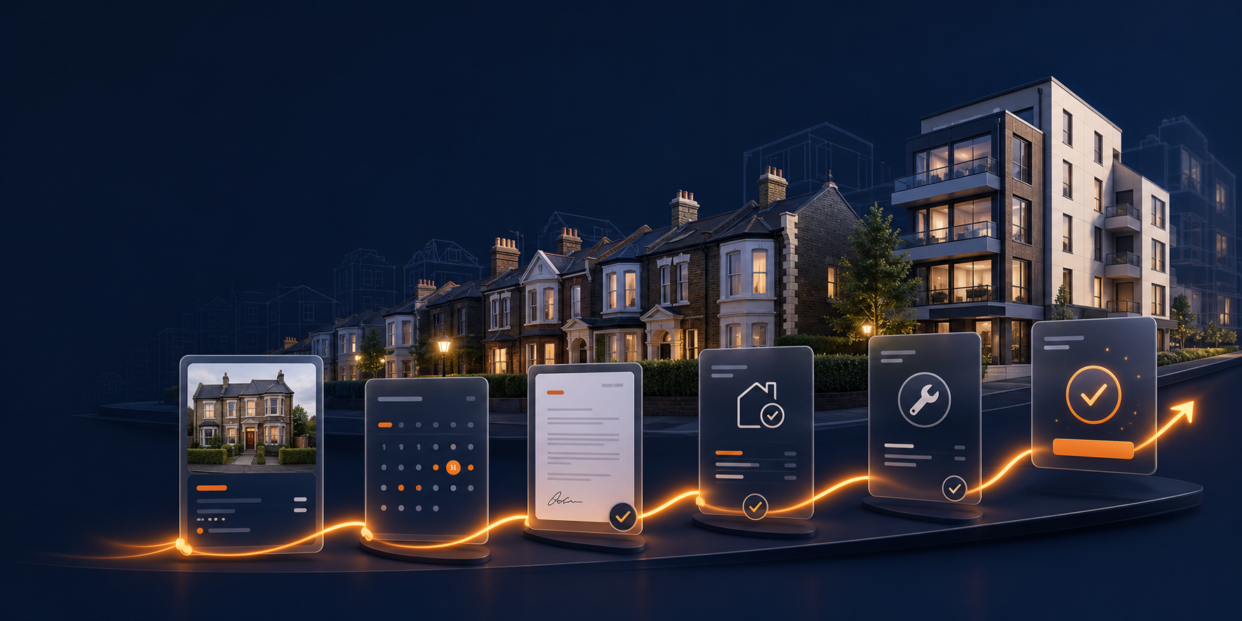 A connected property journey from listing and diary management through documents, maintenance and completion
